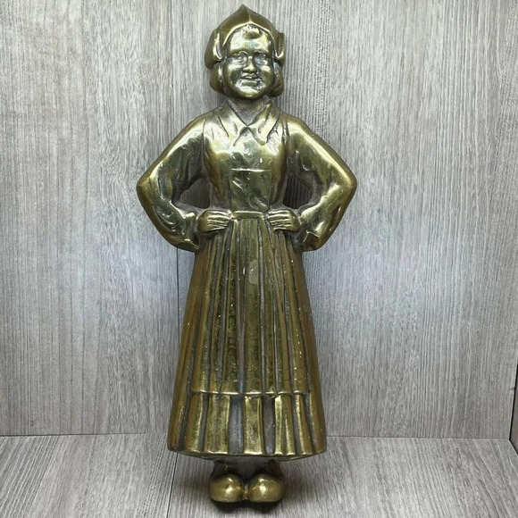 VTG Sheffield Solid Brass Dutch Boy and Girl Cast Iron Pair Andirons Gold - Picture 2 of 10